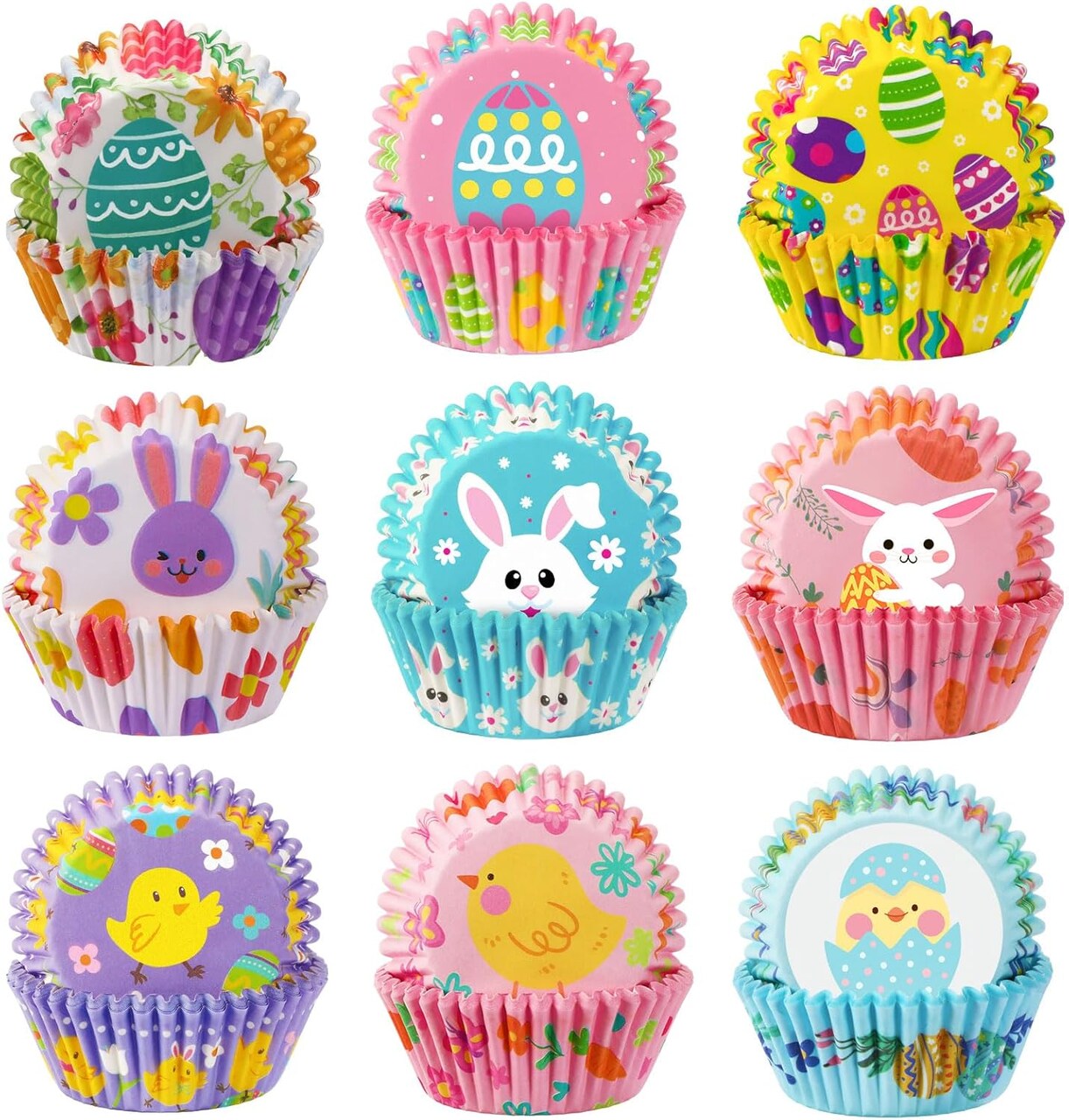 450pcs Easter Cupcake Liners, Bunny Chick Egg Flower Baking Cups Cupcake Wrappers Paper Wraps Muffin Liners for Easter Spring Birthday Party Candy Cake Decorations Supplies(9 Designs)